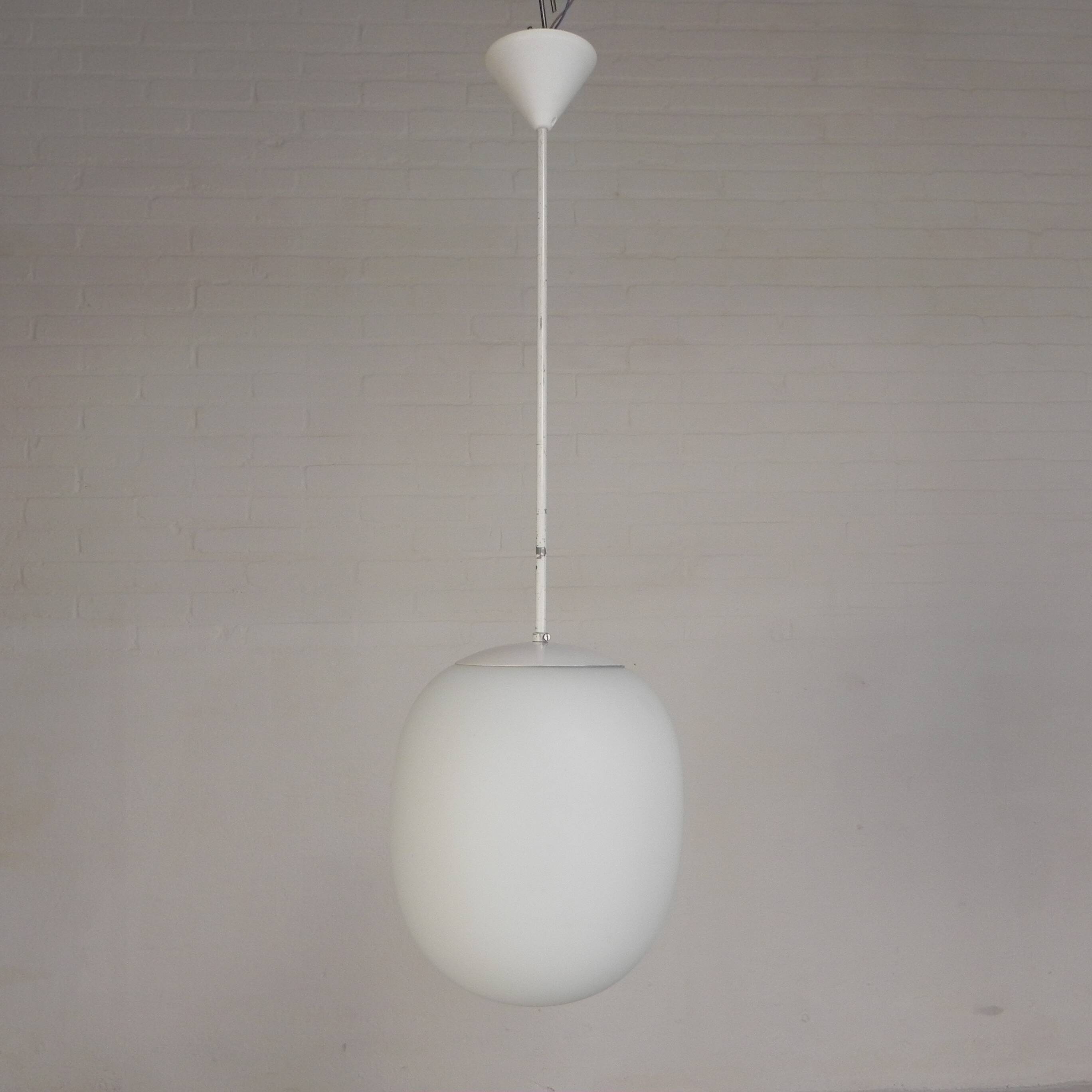 Vintage school lamp with frosted white glass shade, 1950s.
