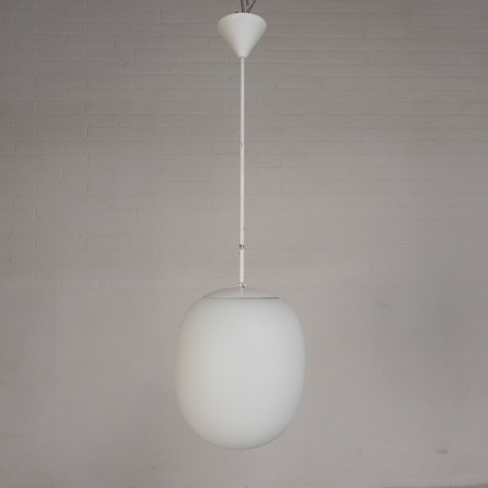 Vintage school lamp with frosted white glass shade, 1950s.