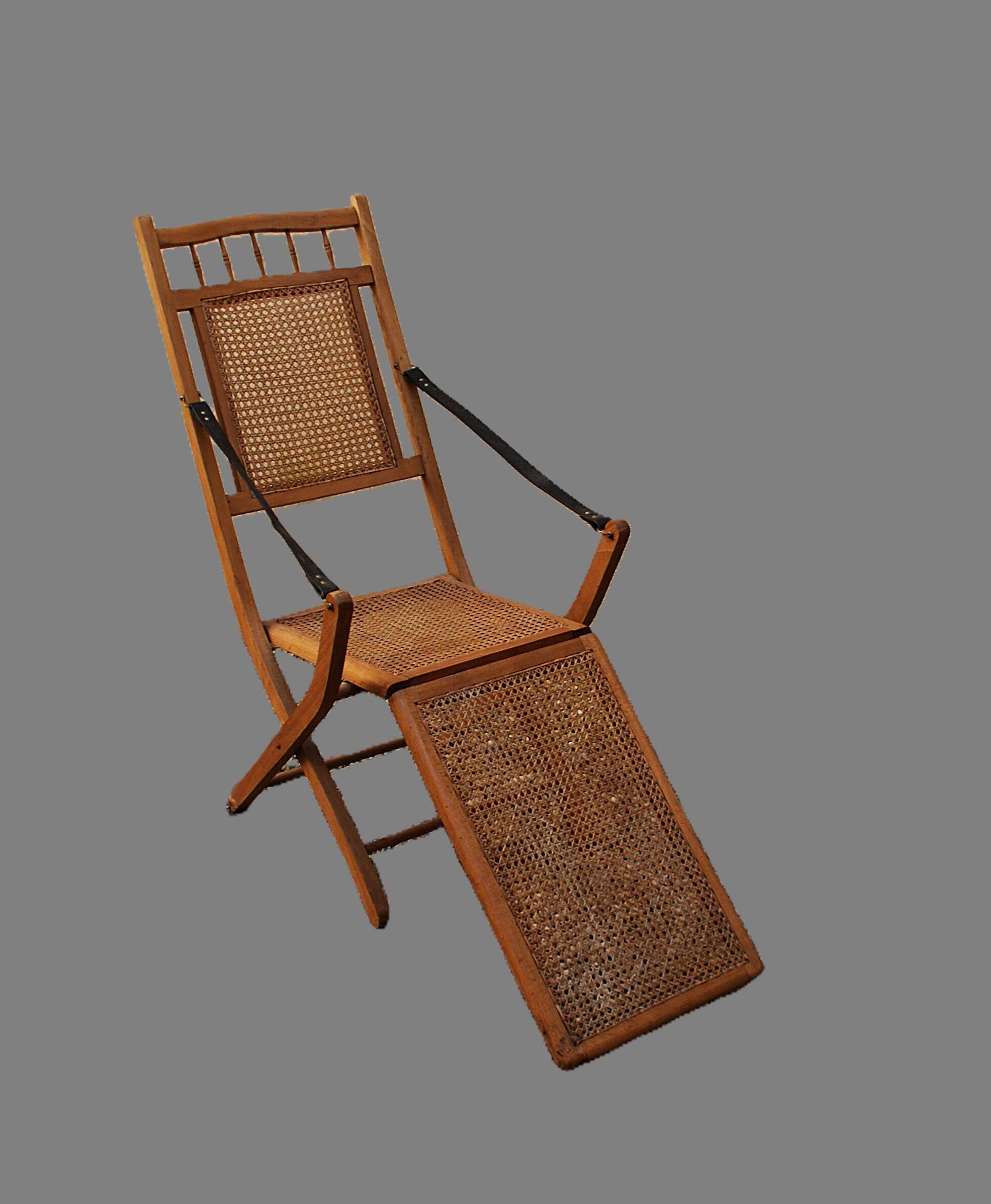 19th-century caned chaise longue in colonial style