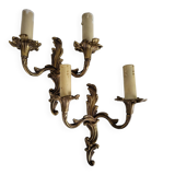 Ancienne paire d'appliques en métal doré style Louis XV - 2 lumières