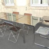 Rectangular table with chrome mirror glass 1970s vintage