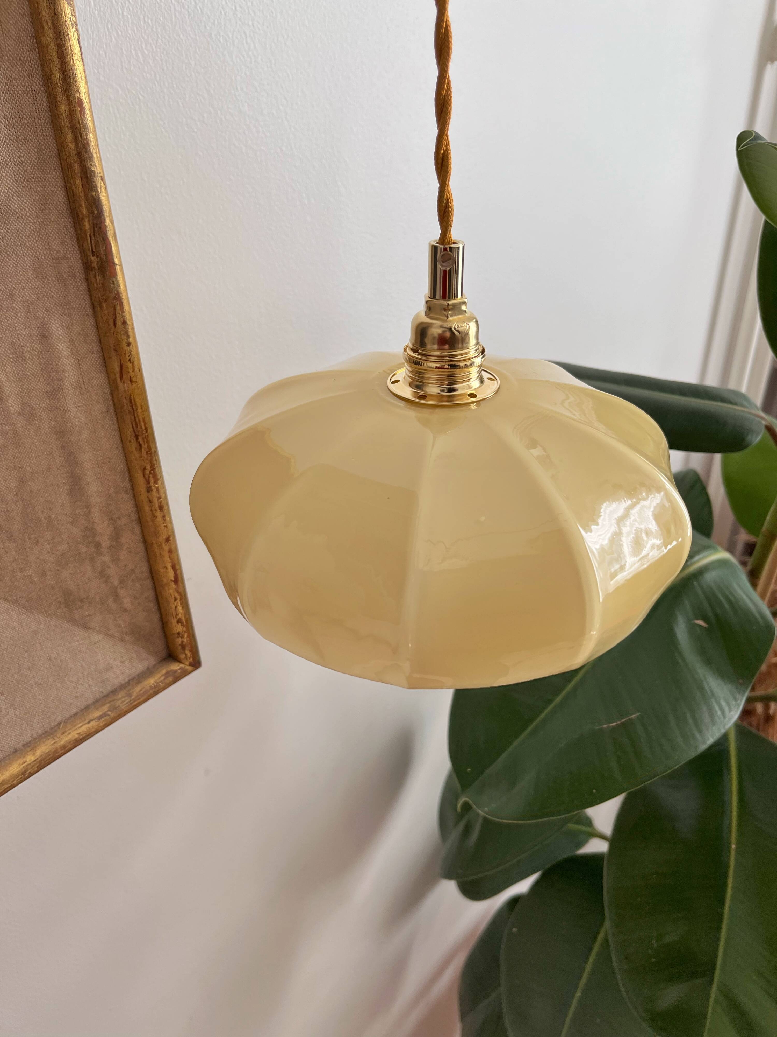 Medium size yellow opaline pendant light