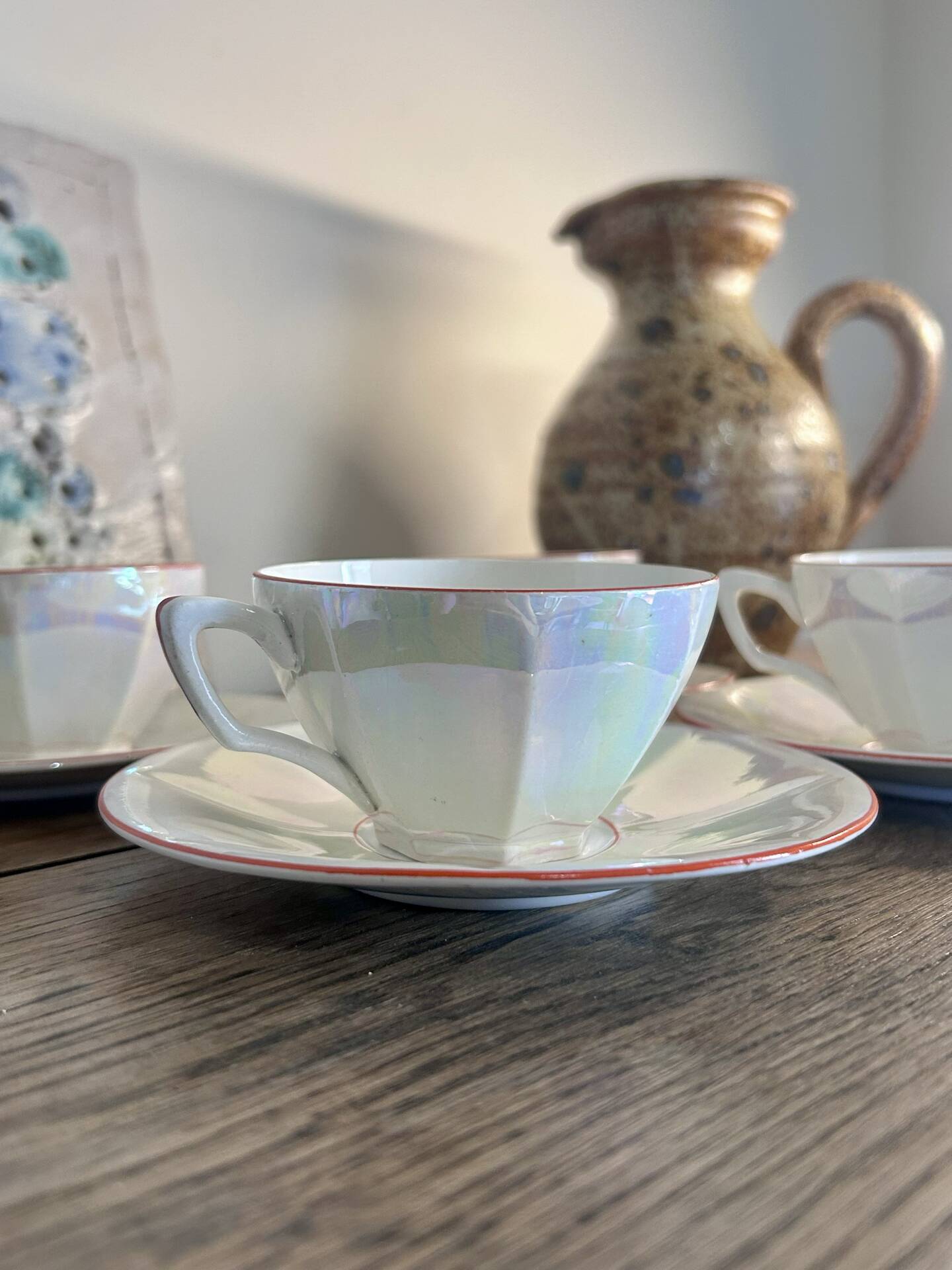 Iridescent vintage coffee service Digoin Sarreguemines