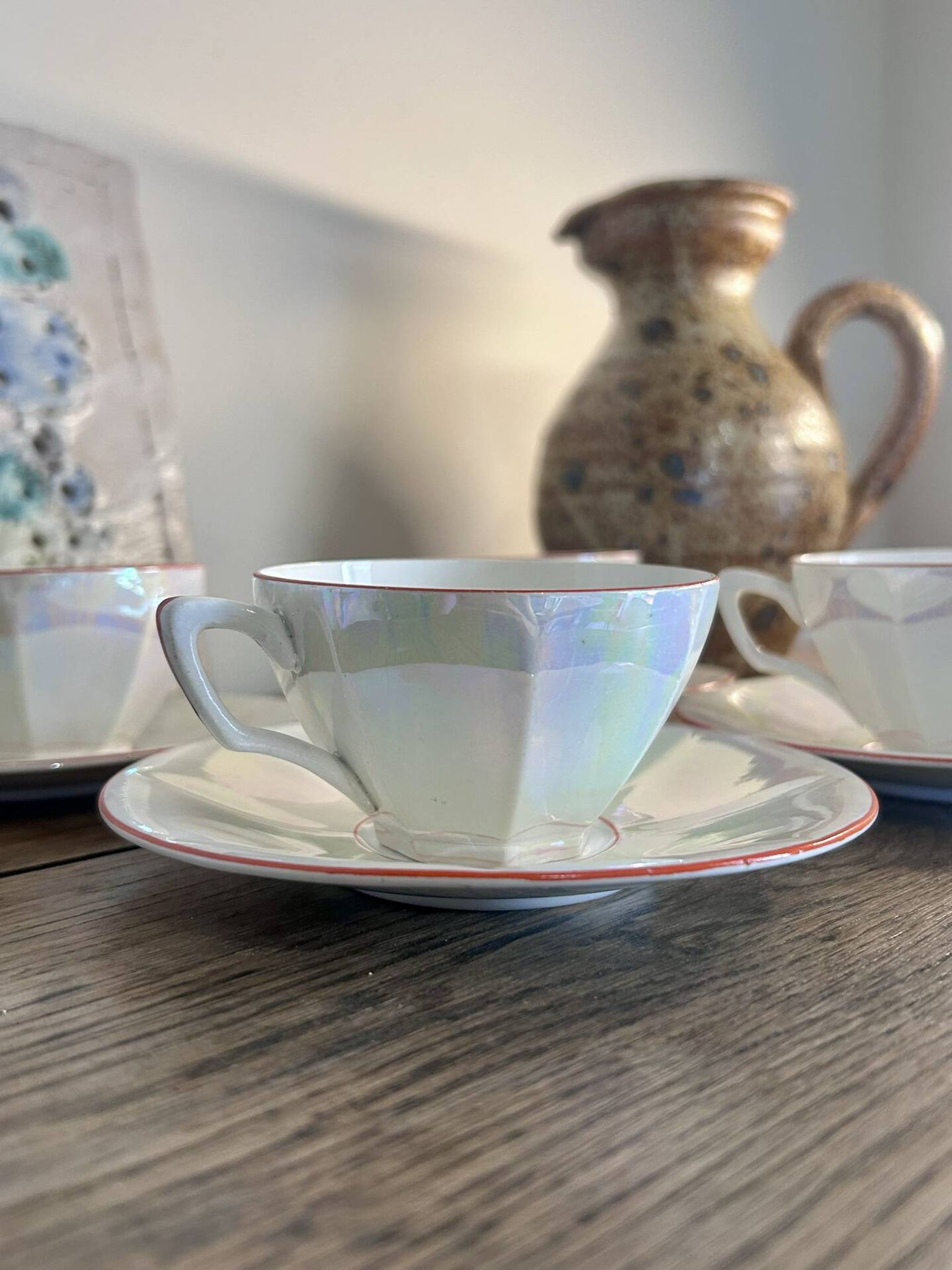 Iridescent vintage coffee service Digoin Sarreguemines