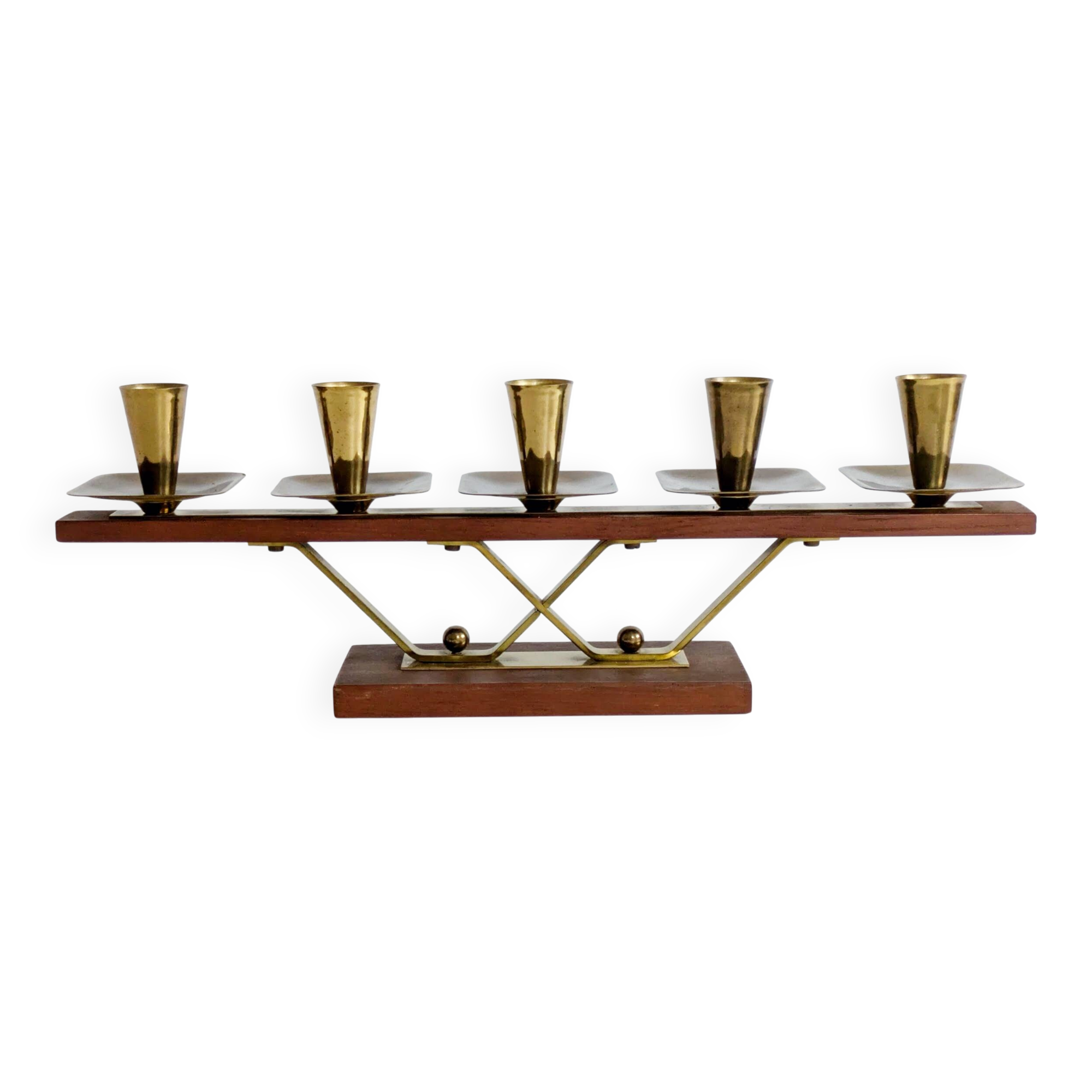Midcentury teak and brass chandelier, Germany, 1960s