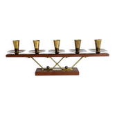 Midcentury teak and brass chandelier, Germany, 1960s