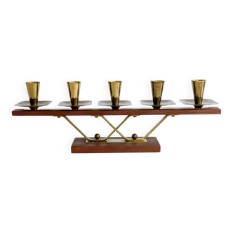 Midcentury teak and brass chandelier, Germany, 1960s