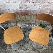 Pair Chair Feet Compass Metal Chrome + Formica Brown 70s Vintage