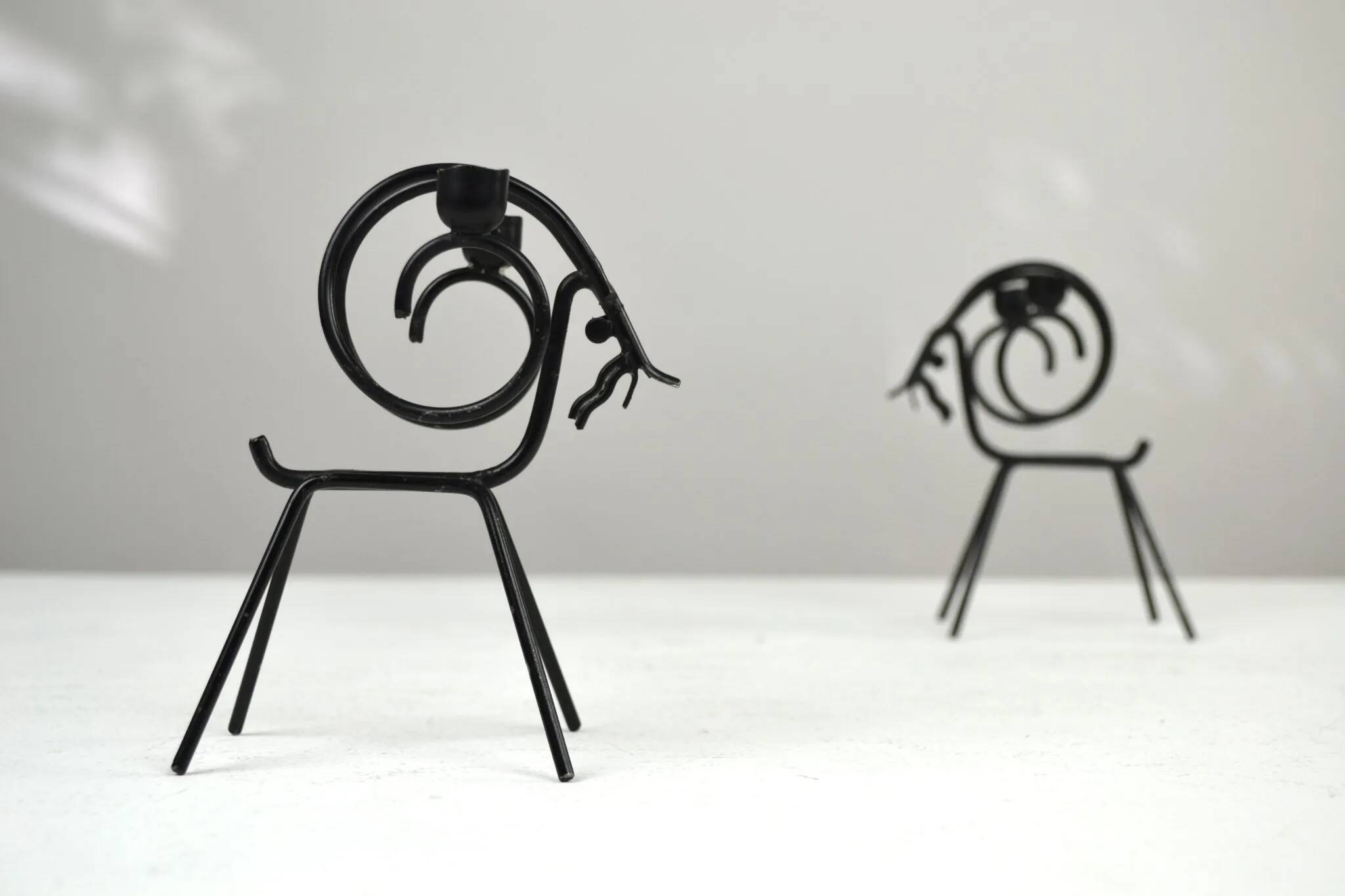 Pair of Black Metal Goat Candleholders — Gunnar Ander for Ystad-Metall, Sweden, 1960s