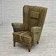 1960s, Danish highback armchair, original green furniture wool.