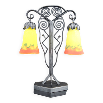 Bicéphale Art Deco lamp in wrought iron – Muller Frères Lunéville, circa 1930
