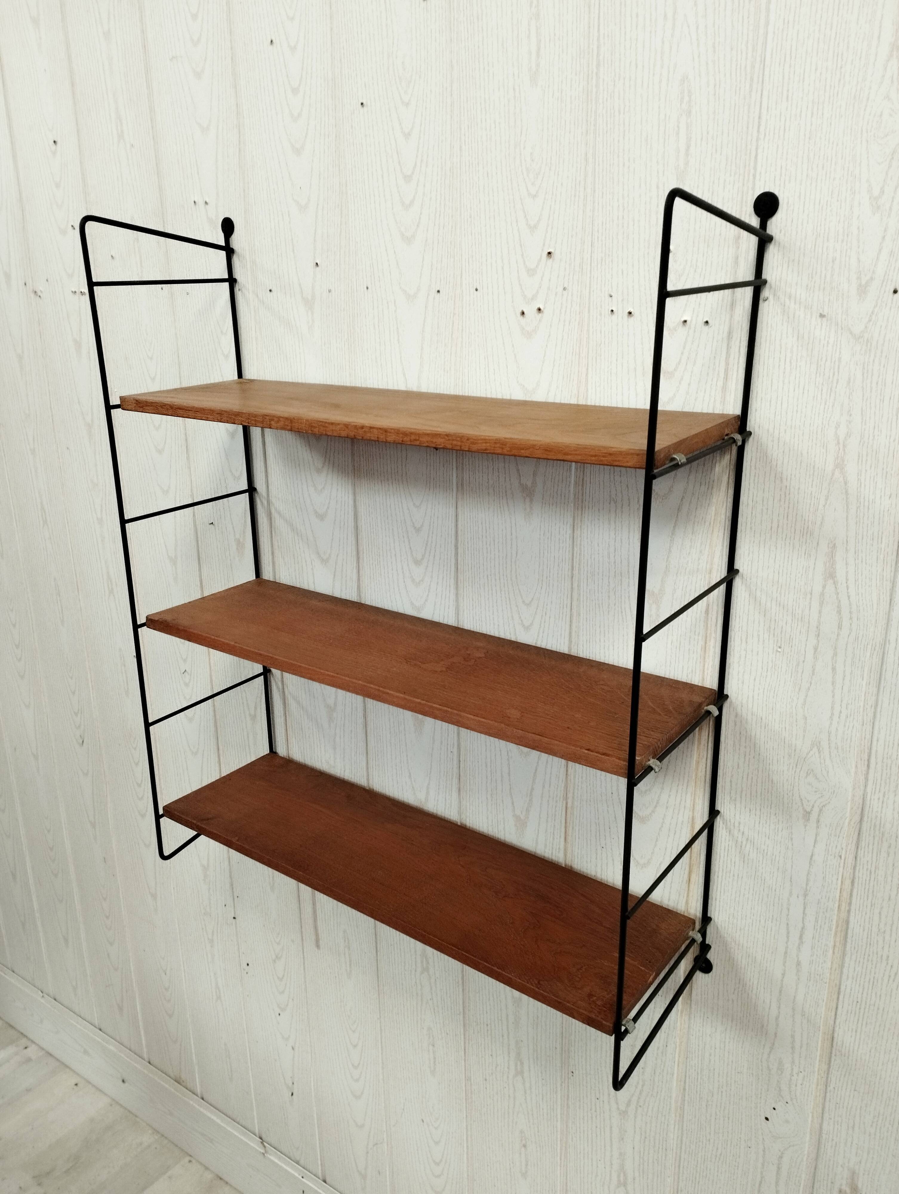 Wall shelf string wood and black metal