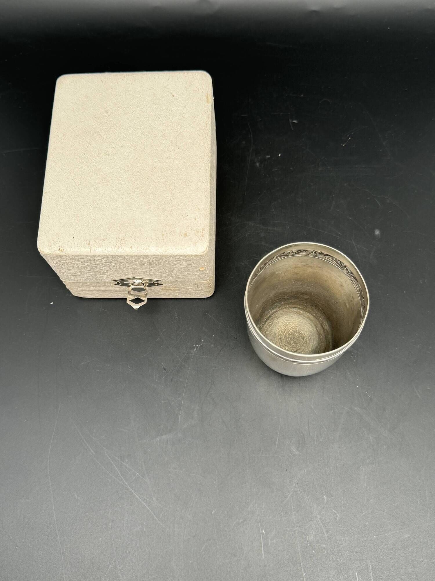 White metal (silverware) cup in its original box