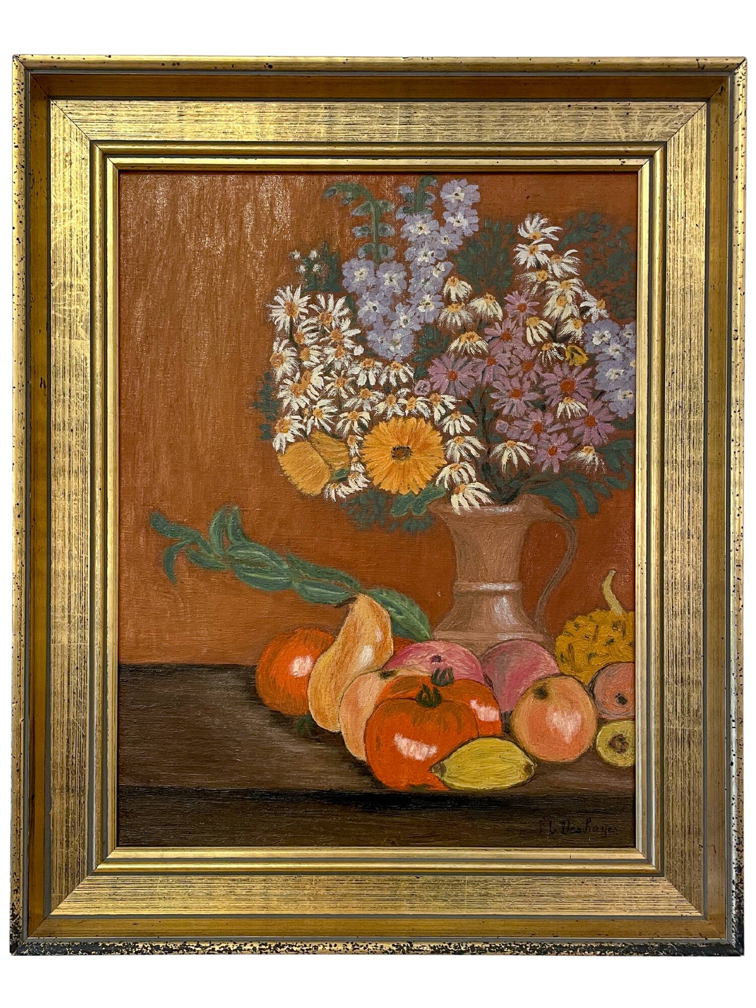 Antique still life painting – Oil on canvas signed FL Deshayes – Flower