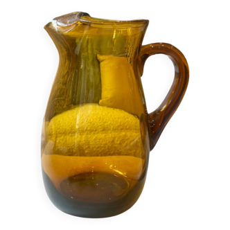 Vintage European Amber Blown Glass Carafe Vase, 1950s-60s