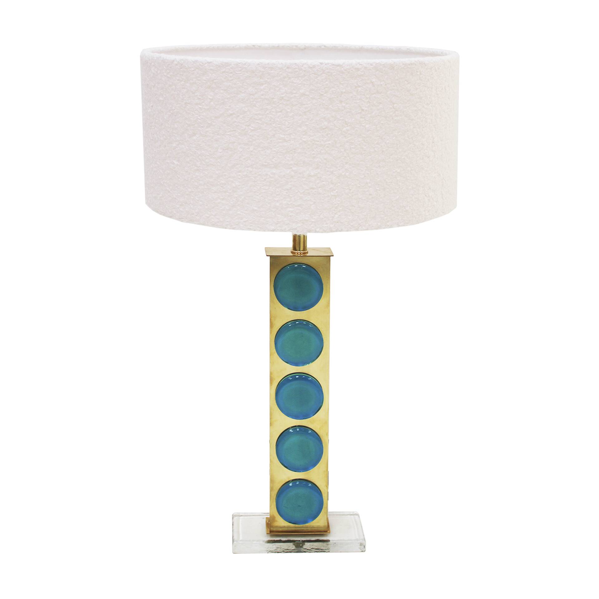 Mid-Century Modern Style Light Blue Murano Glass and Brass Pair of Table L