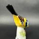 Figurine porcelaine oiseau polychrome sur socle fleuri vintage