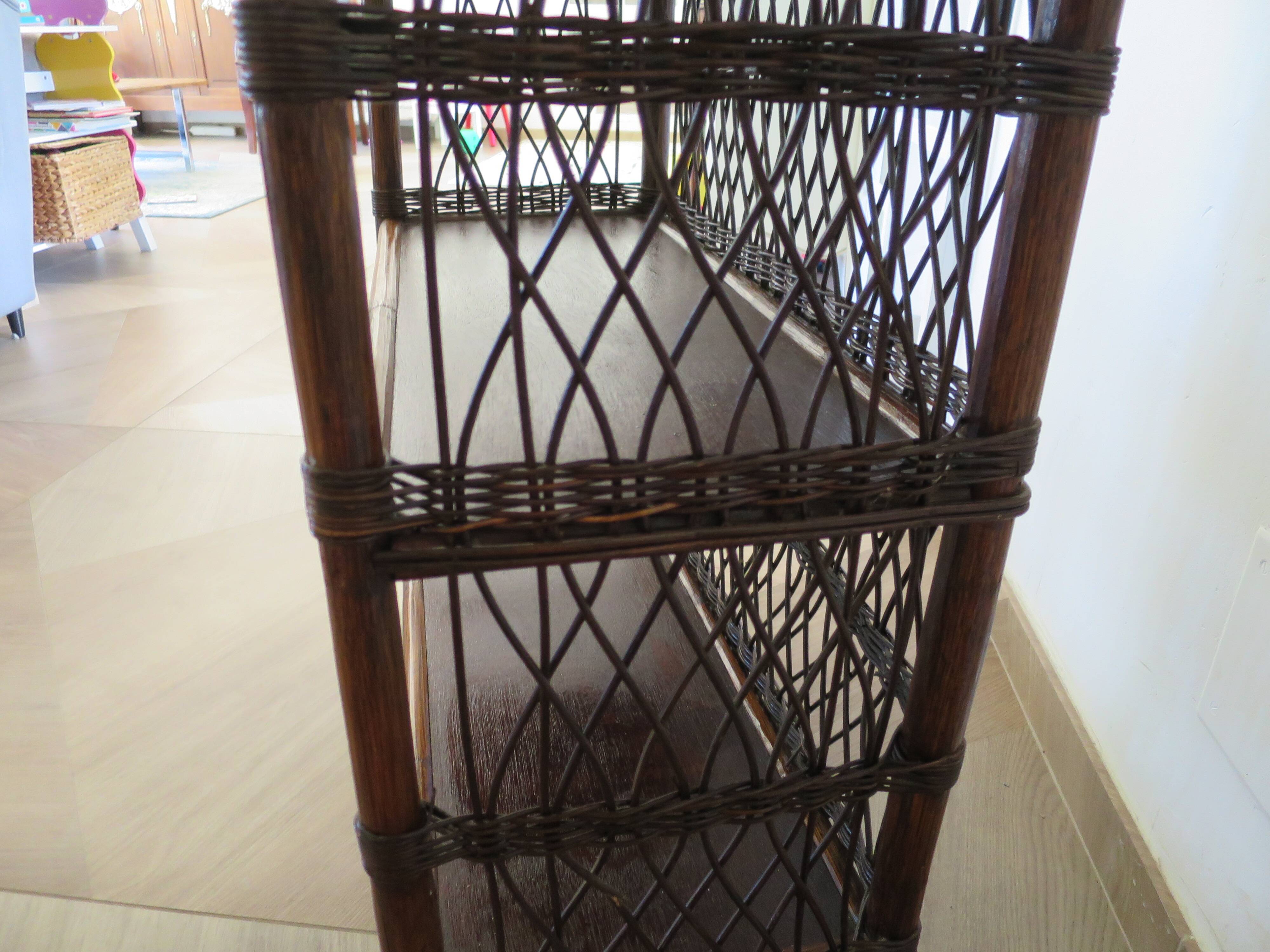 Bookcase - Bibus - 3 levels - woven rattan - bamboo - Vintage - 70s