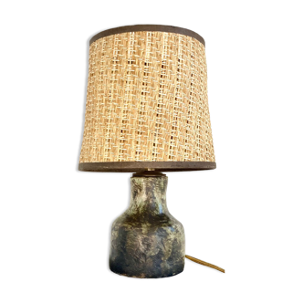 Lampe en terre et abat-jour tressé années 70/70