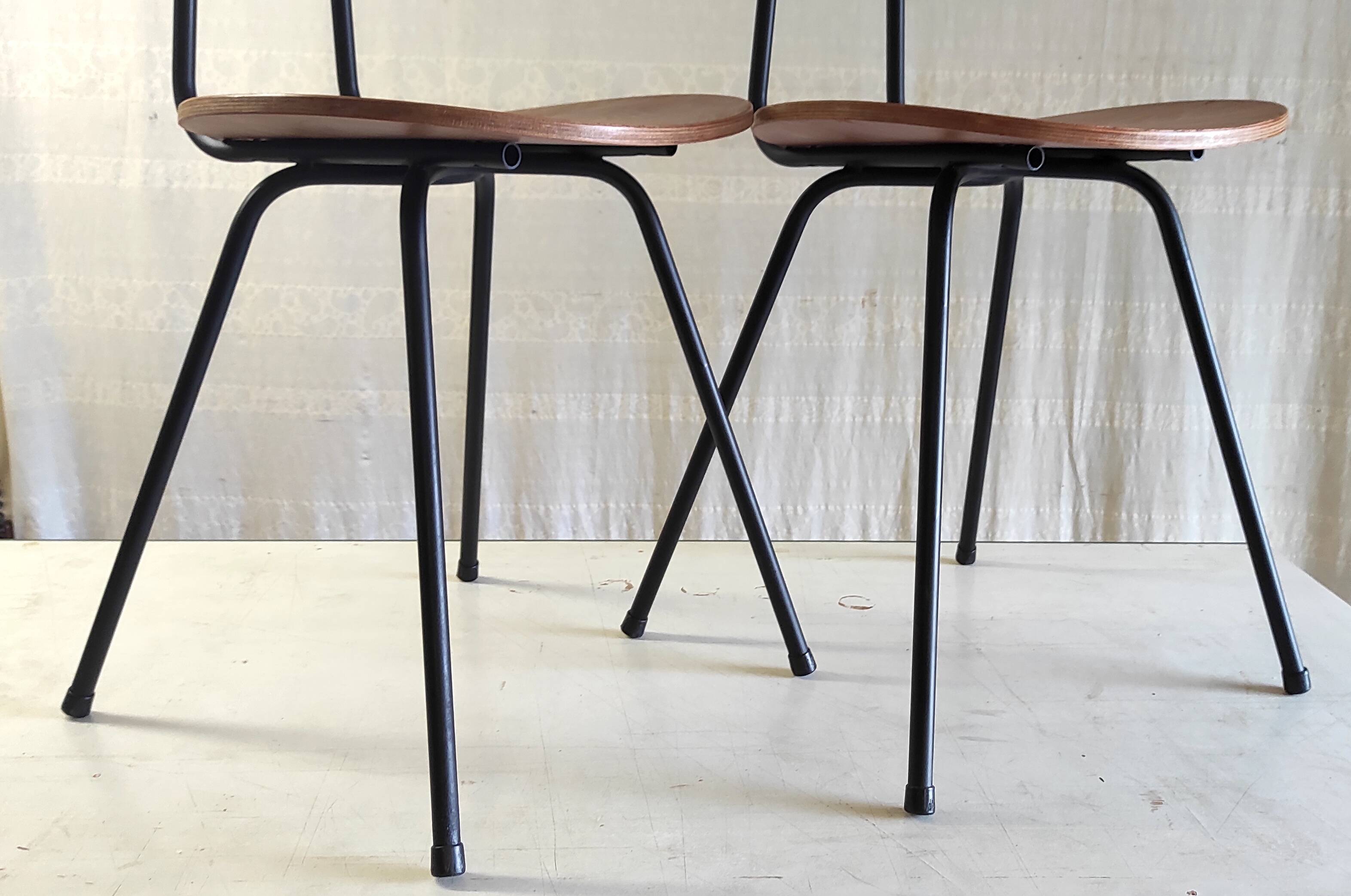 Pair of designer metal and wood chairs - 1950s
