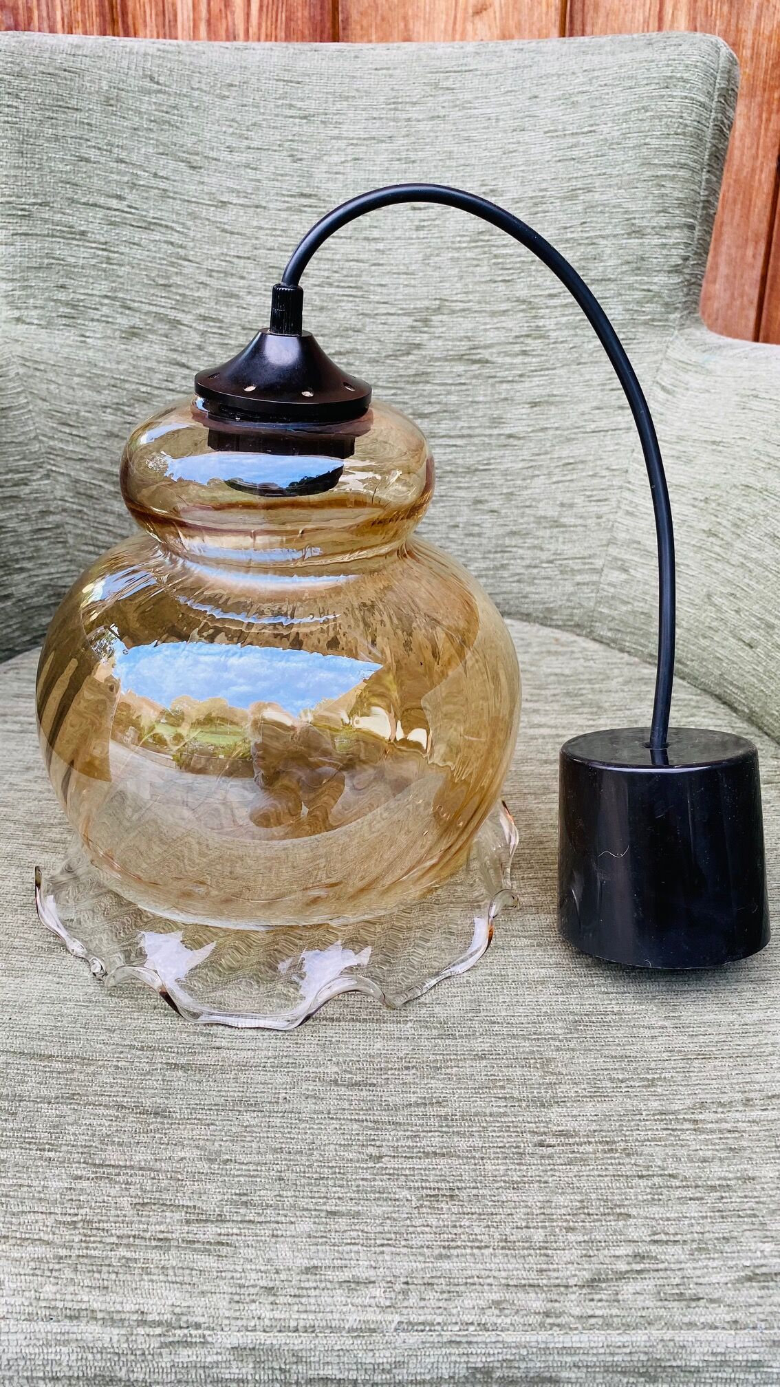 Tulip suspension in vintage amber glass