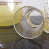 Old pitcher with its 8 yellow granite glasses with gold edging vintage 50's