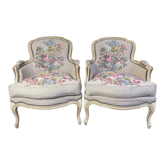 Pair of Louis XV style bergères armchairs