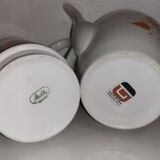 set of 3 Vintage Teapot Coffee Makers Orange Porcelain Pattern