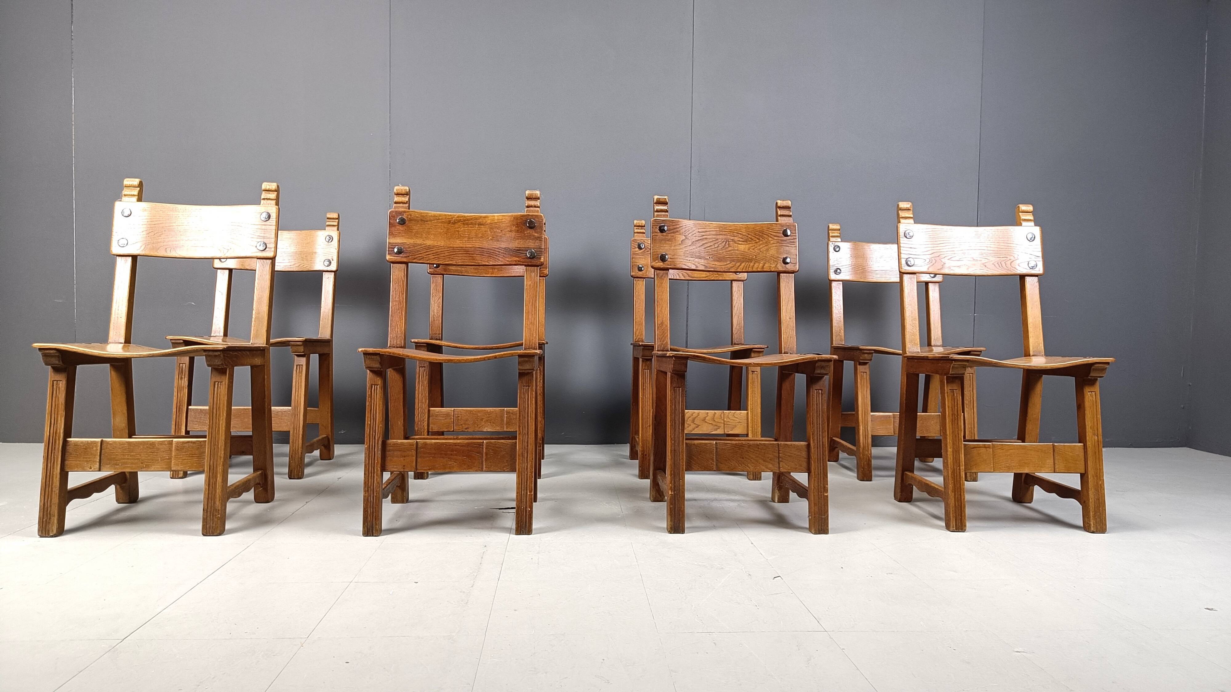 Set of 8 Brutalist Spanish Dining Chairs, 1950s