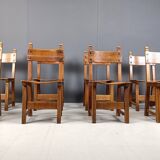 Set of 8 Brutalist Spanish Dining Chairs, 1950s