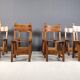 Ensemble de 8 chaises à repas espagnoles brutalistes, années 1950