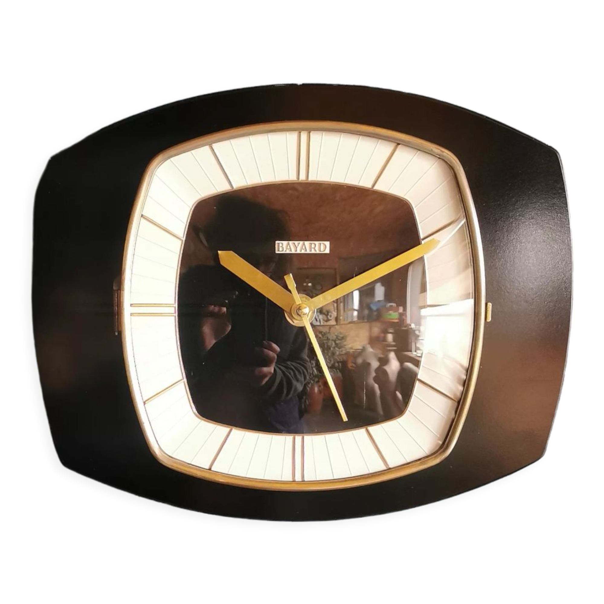 Vintage formica clock silent trapezoid wall clock "Bayard noir"