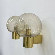 Mid-century Limburg Glashütte wall light brass with smoked bubble glass, 1970s