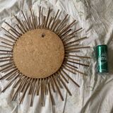 Vintage 1960s sunburst mirror, rattan, wicker, handmade - 55 cm