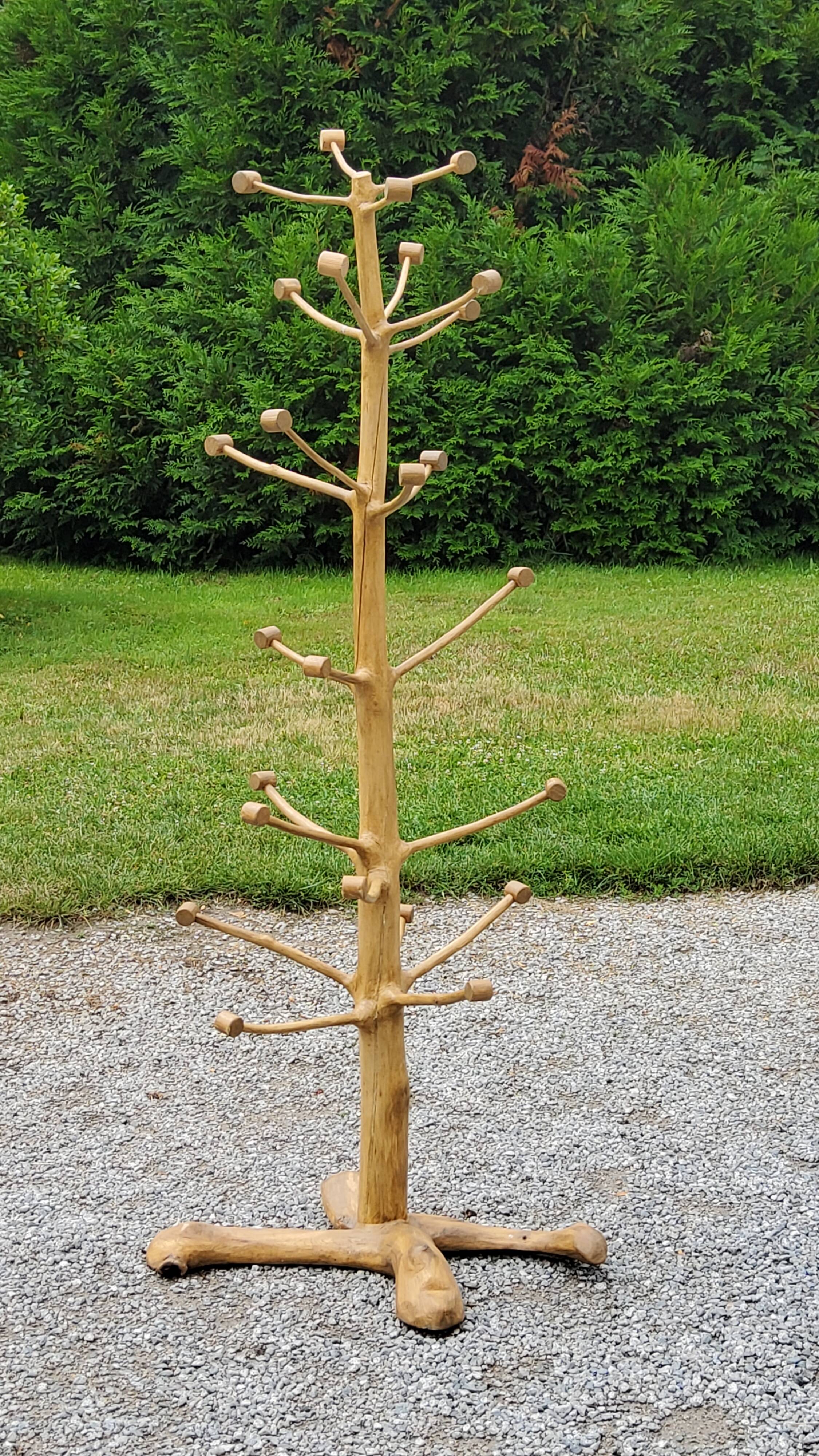 Brutalist coat rack on boxwood stand