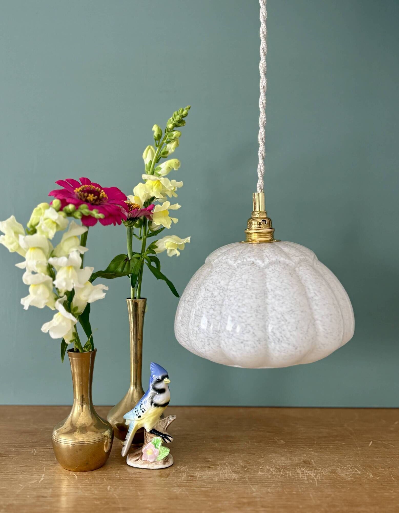 Vintage glass pendant light from Clichy in white.