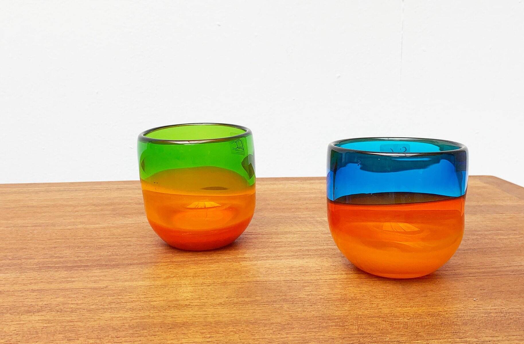 Set of 2 vintage German coloured glass bowls by Eisch.