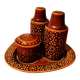 Set of ceramic condiments: salt, pepper, mustard, Connemara Celtic.