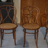 Set of 4 bentwood caned bistro chairs in beech wood, JACOB-JOSEF KOHN, 1900s