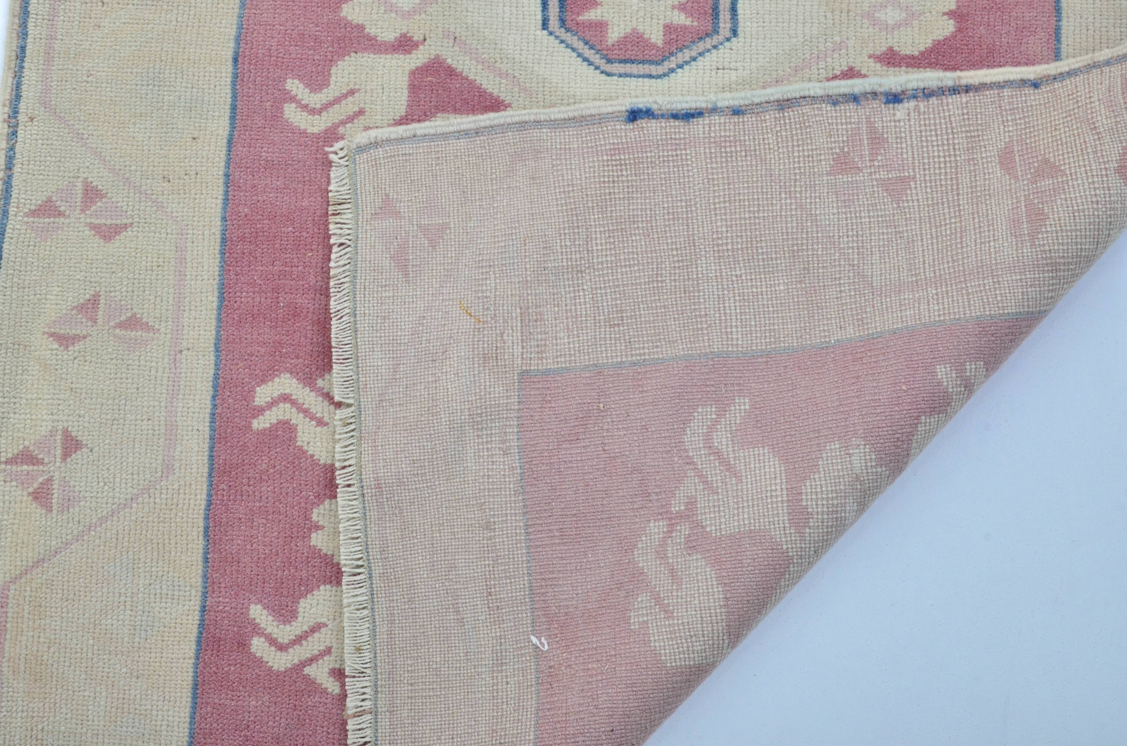 Tapis de couloir Oushak floral vintage noué à la main sku 3349