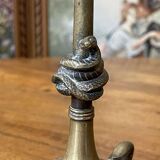 Pair of bronze candle holders XIXth decoration snakes