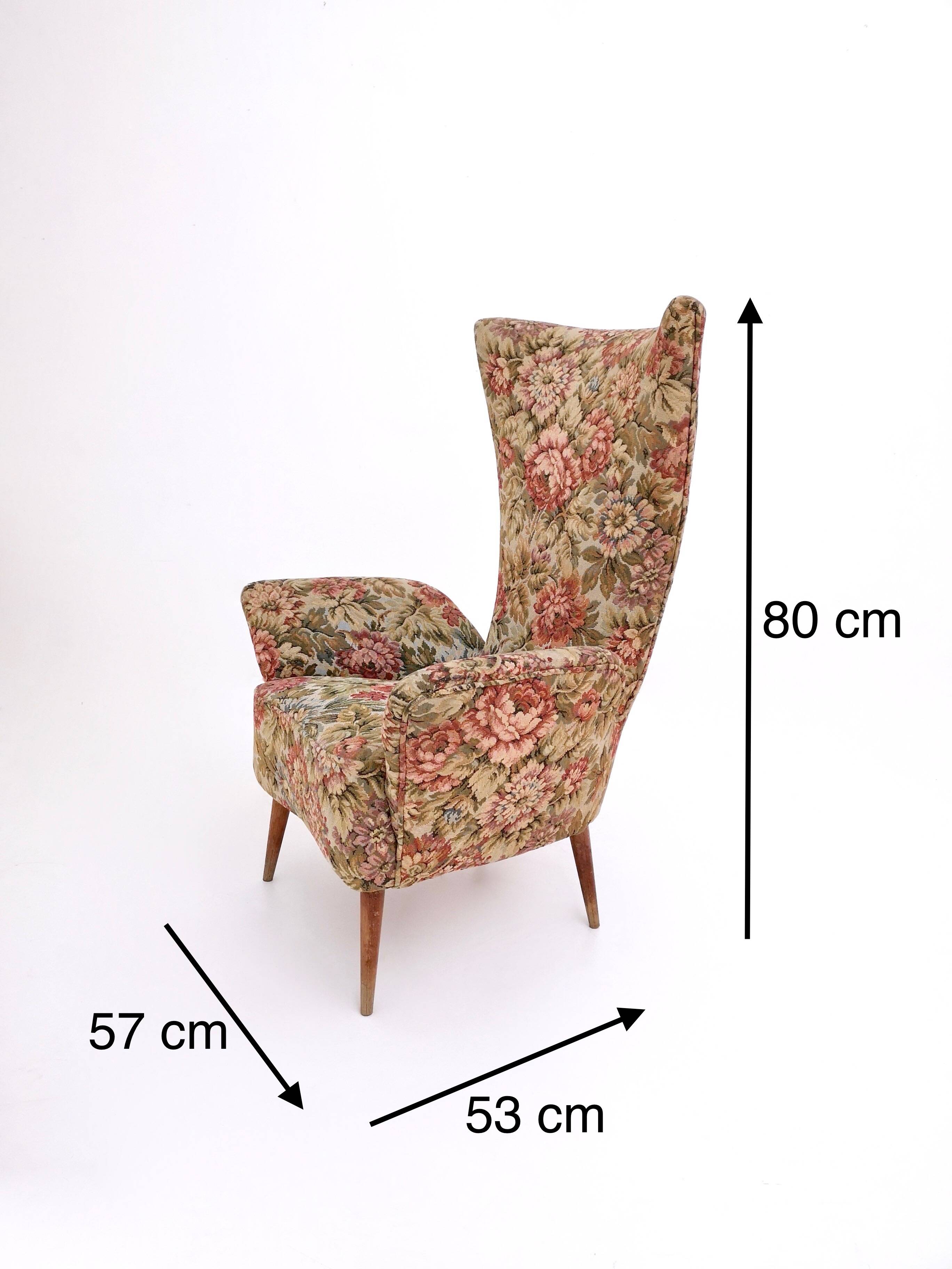 Vintage Floral Fabric Children Armchair with Wooden Legs, Italy