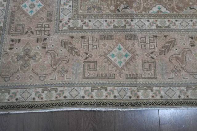 1970s Vintage Persian Handmade Wool Cotton Light Brown Area Rug 290x372
