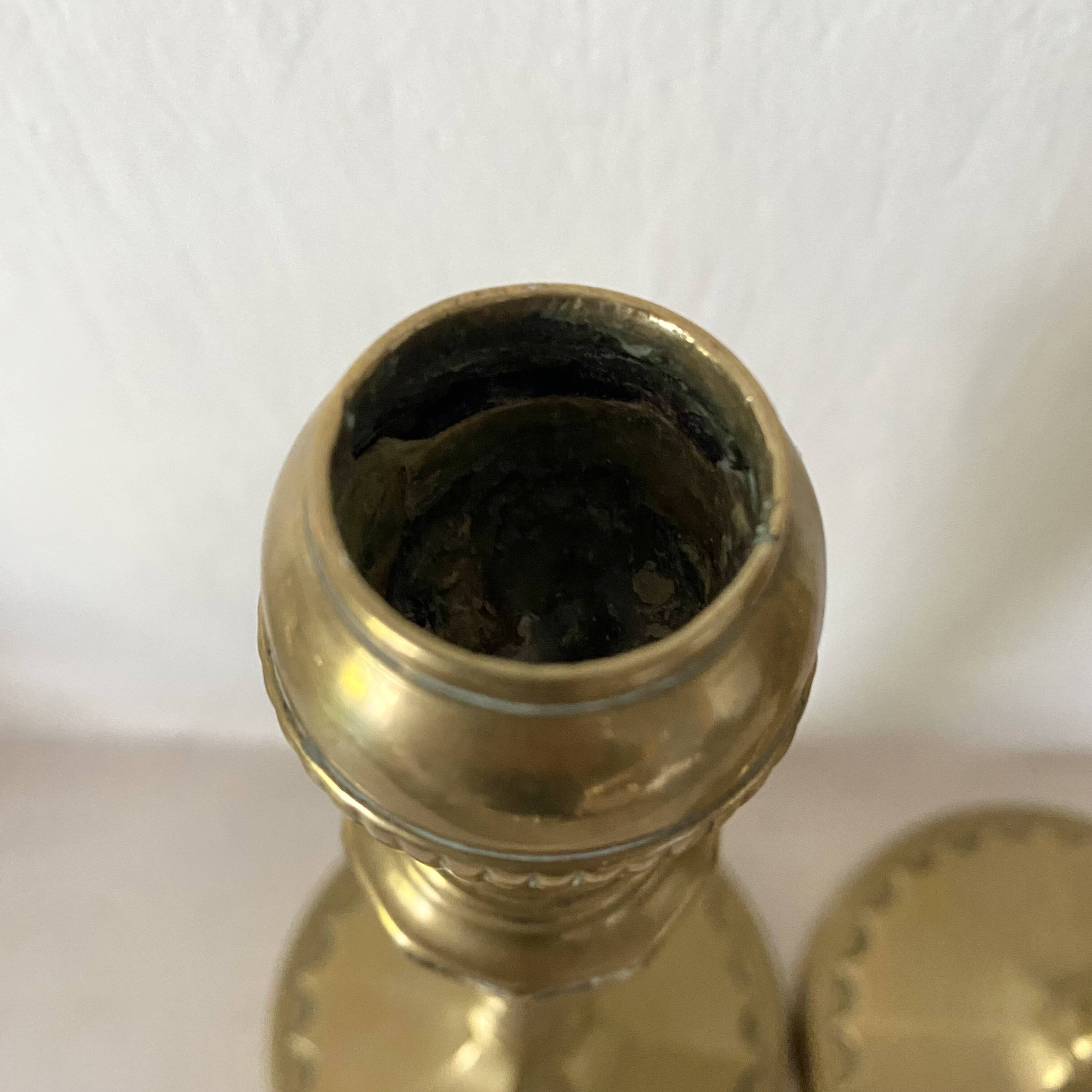 Pair of 29cm gold-plated brass candlesticks