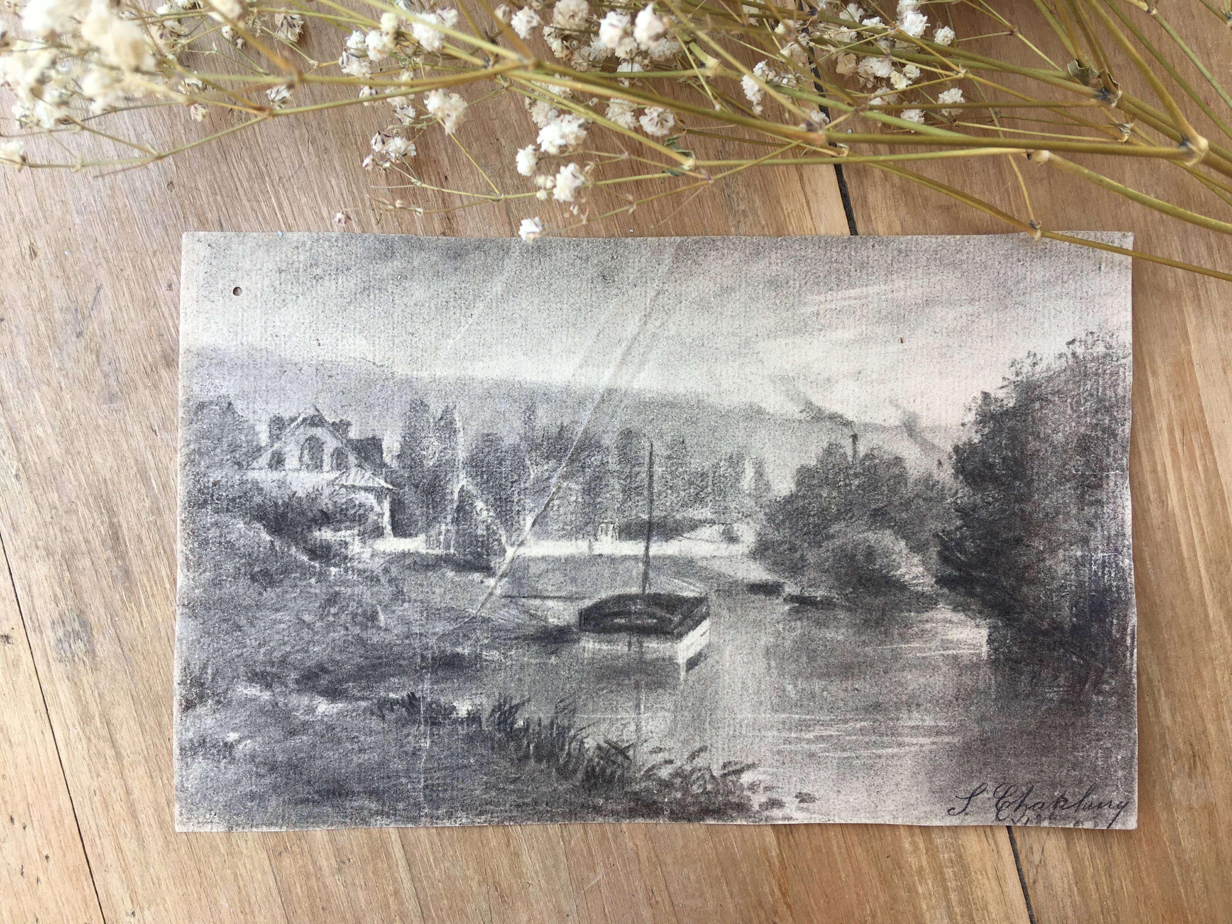Old charcoal drawing painting