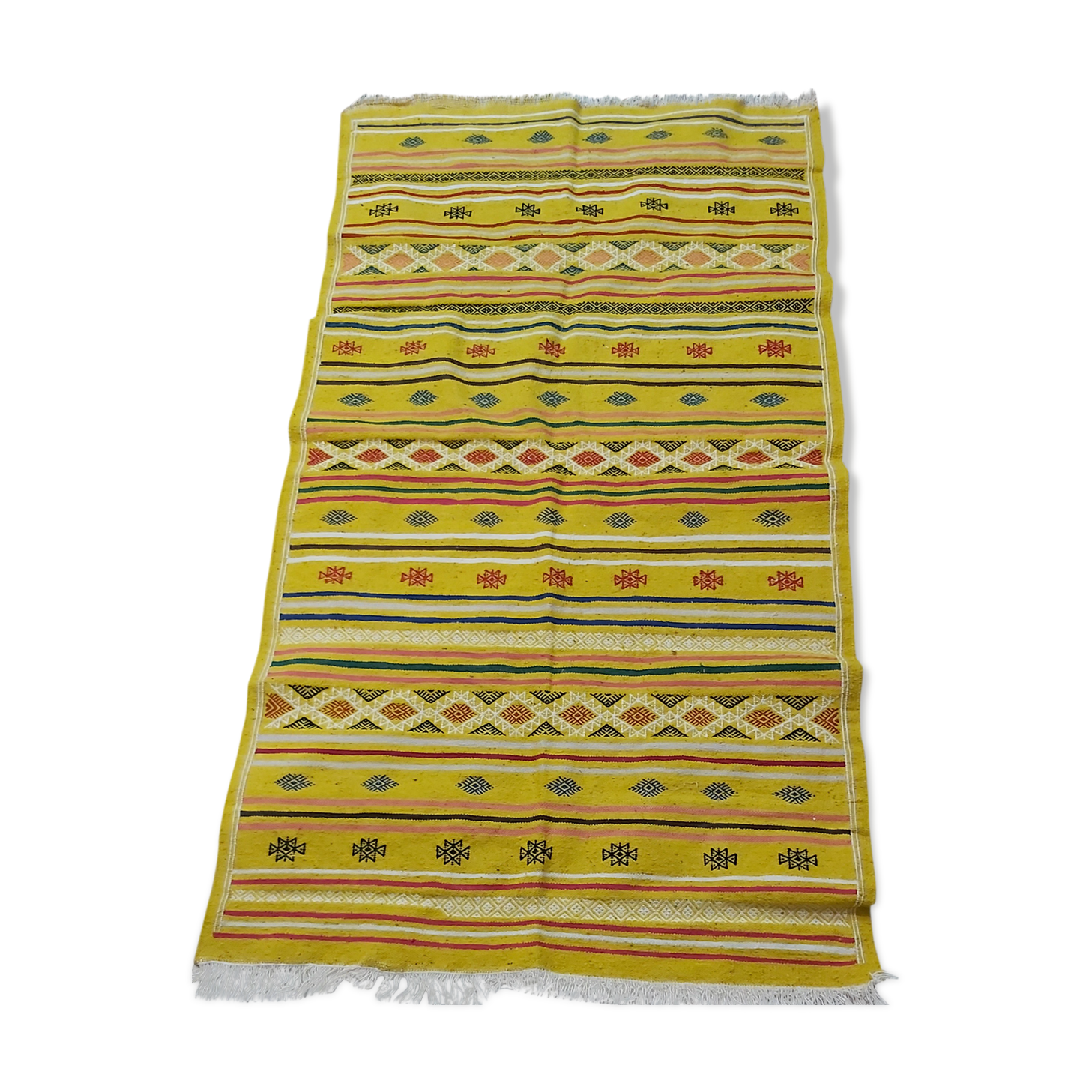 Hand-woven yellow kilim in pure wool 105×200cm