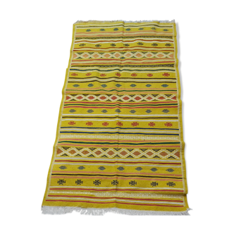 Kilim jaune tissé main en pure laine 105×200cm