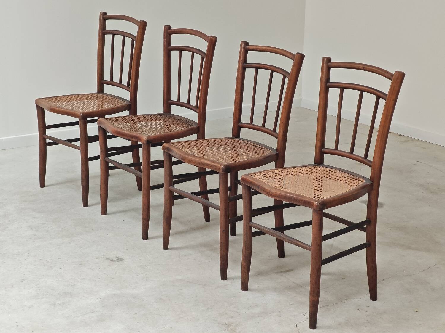 Set of 4 old Thonet style cane bistro chairs from the 1930s