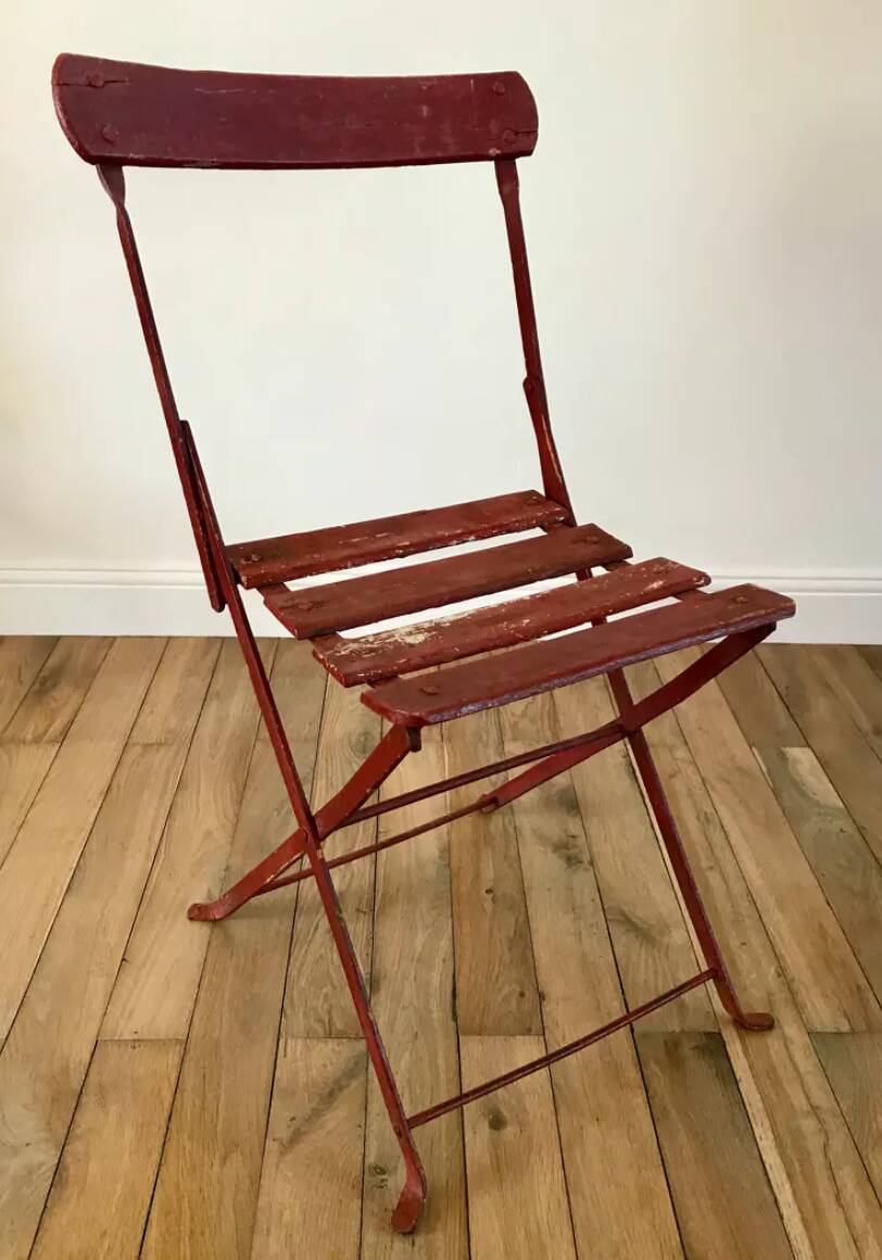 set of 4 folding iron and wood garden chairs early twentieth century