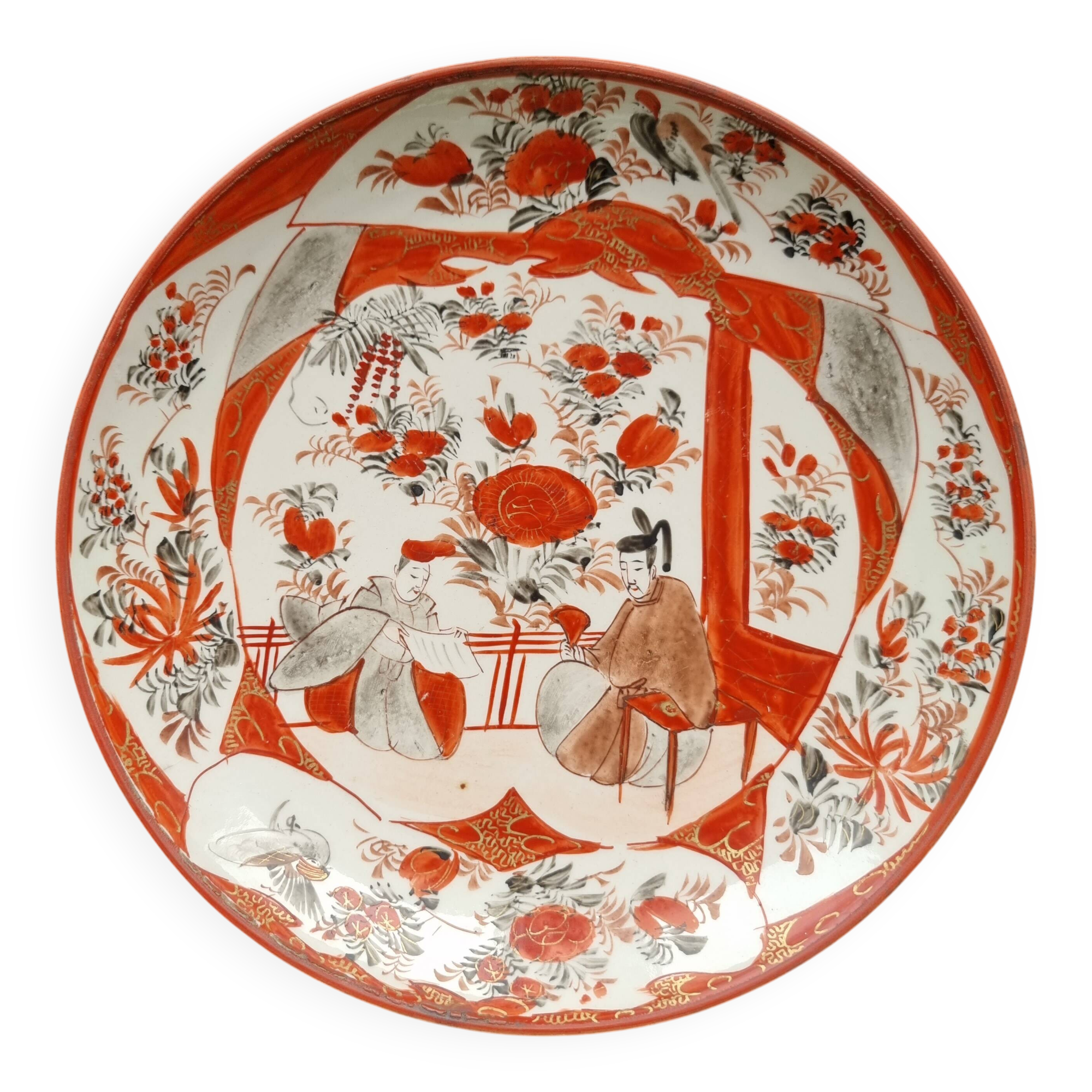 Antique Kutani porcelain plate (Meiji period, 19th century)